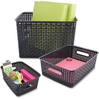 Advantus Weave Bins,13 5/8 x 10 3/4 x 9, Plastic, Black, 3 Bins