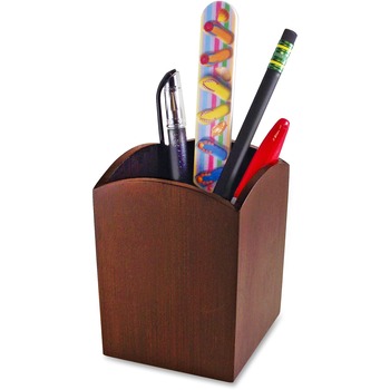 Artistic Eco-Friendly Bamboo Curves Pencil Cup, 3 x 3 4 1/4, Espresso Brown