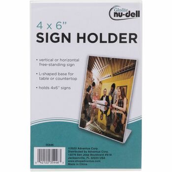 NuDell Clear Plastic Sign Holder, Desktop, 4 x 6