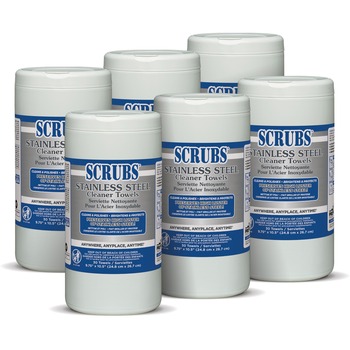 SCRUBS Stainless Steel Cleaner Towels, 30/Canister, 6/Carton