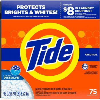 Tide HE Laundry Detergent, Original Scent, Powder, 95 oz Box, 3/Carton