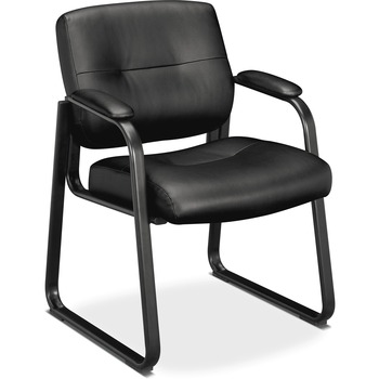 HON Basyx Client Sled Base Guest Chair, Fixed Arms, Black Bonded Leather