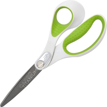 Westcott Carbo Titanium Bonded Scissors, 8 in, Straight Handle, White/Green