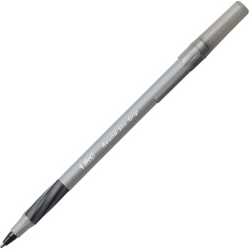 BIC Round Stic Grip Xtra Comfort Ballpoint Pen Value Pack, Easy-Glide, Stick, Medium 1.2 mm, Black Ink, Gray/Black Barrel, 36/PK