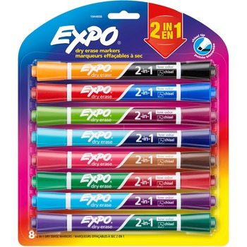 EXPO Dual Ended Dry Erase Markers (2-in-1), 16 Assorted Colors, Medium, 8/Pack