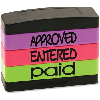 Stack Stamp Stack Stamp, APPROVED, ENTERED, PAID, 1 13/16 x 5/8, Assorted Fluorescent Ink