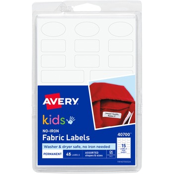 Avery Kids No-Iron Fabric Labels, 6 x 4, White, 3 Sheet Packs, 54 Sheets Of 15 Labels, 810 Labels/Carton