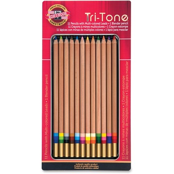 Koh-I-Noor Tri-Tone Color Pencils, 3.8 mm, 12 Assorted Colors/Set