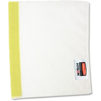 Rubbermaid Commercial HYGEN Sanitizer Safe Microfiber Cloth, 16 x 19, White/Yellow, 288/Carton