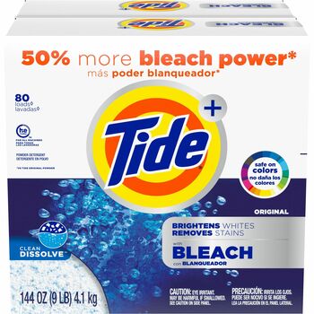 Tide&#174; Laundry Detergent with Bleach, Original Scent, Powder, 144 oz Box, 2/Carton