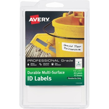 Avery Durable Multi-Surface ID Labels, 1 1/4 x 3 1/2, White, 40/Pack