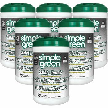 Simple Green Citrus Scented Safety Towels, 10&quot; x 11 3/4&quot;, 75/Canister, 6 Canisters/Carton