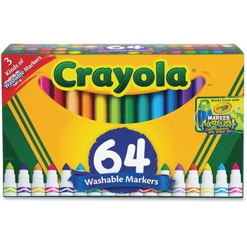 Crayola Ultra-Clean Washable, Broad Line Markers, Variety Pack, 64/PK