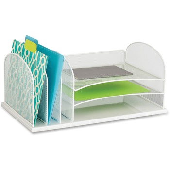 Safco Desk Organizer, Six Sections, Steel Mesh, 19 3/8 x 11 3/8 x 8, White