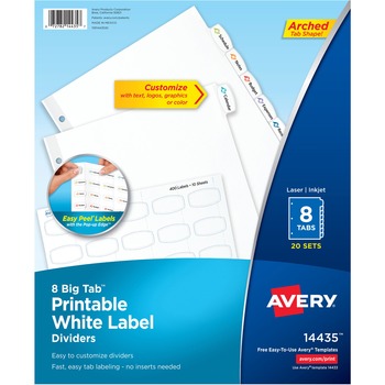 Avery Big Tab™ Printable  Label Dividers Peel&#174;, 8 Tabs, 20 ST/PK