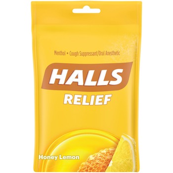 HALLS Honey-Lemon Triple Action Cough Drops, 30 Drops/Bag, 12 Bags/Box