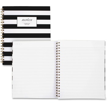 Cambridge Hardcover Notebook, Ruled, 11&quot; x 8.88&quot;, White Paper, Black &amp; White Striped Cover, 80 Sheets