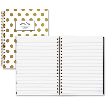 Cambridge Hardcover Notebook, Ruled, 9.5&quot; x 7.25&quot;, White Paper, Gold Dots Cover, 80 Sheets