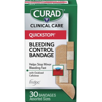 Curad Flex-Fabric Quick-Stop Bandage, Assorted, 30/Box