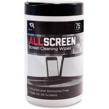 Read Right AllScreen Screen Cleaning Wipes, 6&quot; x 6&quot;, White, 75/Tub