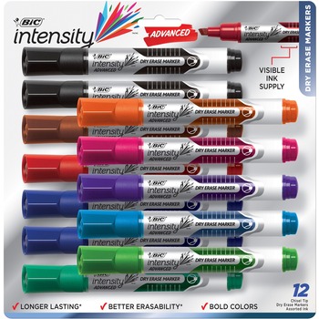 BIC Intensity Advanced Dry Erase Marker, Tank-Style, Broad Chisel Tip, Assorted Colors, Dozen