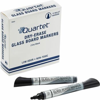 Quartet Premium Glass Board Dry Erase Marker, Bullet Tip, Black, Dozen
