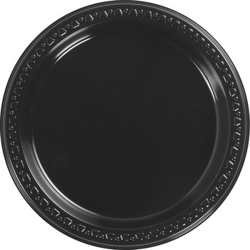 Chinet Round Plates, Heavyweight, Plastic, 7&quot;, Black, 125 Plates/Pack, 8 Packs/Carton