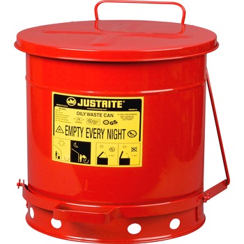 JUSTRITE Red Oily Waste Can, 10gal, Lever Lid