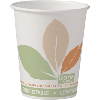 SOLO&#174; Cup Company Bare PLA Paper Hot Cups, 10oz, White w/Leaf Design, 50/Bag, 20 Bags/Carton