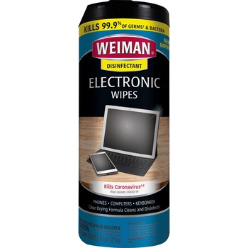 WEIMAN E-tronic Wipes, 8&quot; x 7&quot;; White, 30/Canister, 4/Carton