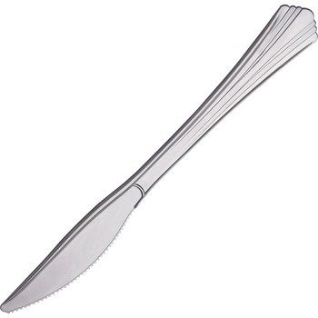 WNA Heavyweight Plastic Knives, Silver, 7 1/2&quot;, Reflections Design, 600/Carton