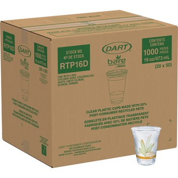 SOLO Cup Company Bare Eco-Forward RPET Cold Cups, 16-18 oz, Clear, 50/Pack, 1000/Carton