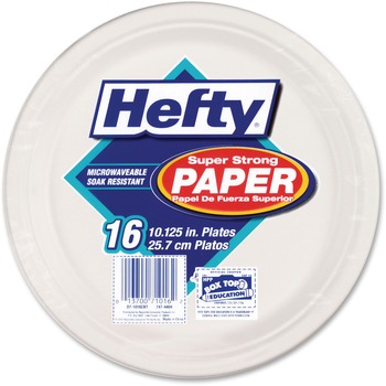 Hefty Super Strong Paper Dinnerware, 10 1/8&quot; Plate, Bagasse, 16/Pack, 12 Packs/Carton