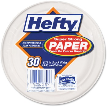 Hefty Super Strong Round Dinner Plates, Bagasse, 6 3/4&quot;, White, 30 Plates/Pack