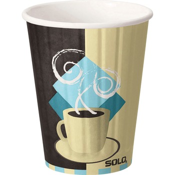 SOLO Cup Company Duo Shield Insulated Paper Hot Cups/Lids Combo Pack, 12oz, Tuscan, 52/Pack