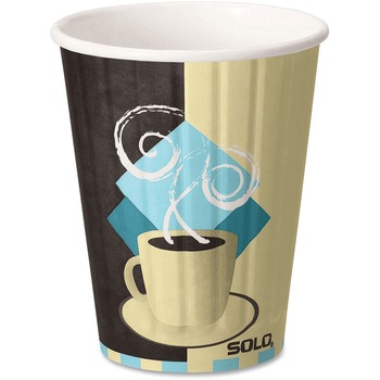 SOLO Cup Company Duo Shield Paper Hot Cups/Lids Combo, 12oz, Tuscan Cafe, 52/Pack, 6 Packs/Carton