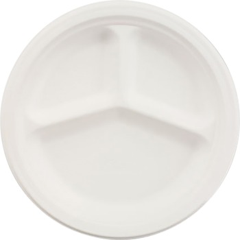 Chinet 3 Compartment Round Dinner Plates, Paper, 10 1/4&quot;, White, 500 Plates/Carton