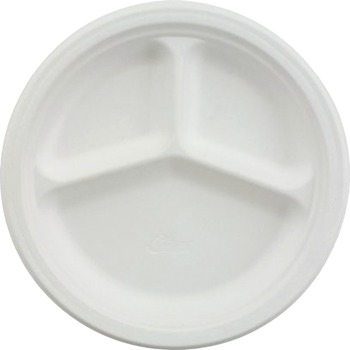 Chinet 3 Compartment Round Plates, Paper, 9 1/4&quot;, White, 500 Plates/Carton