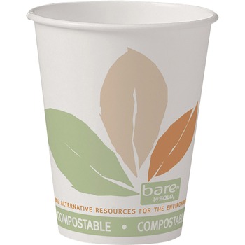 SOLO&#174; Cup Company Bare Eco-Forward PLA Paper Hot Cups, 8 oz, White w/Leaf Design, 50/Pack