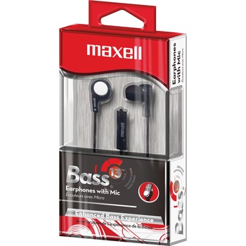 Maxell B-13 Bass Earbuds with Microphone, Black, 52&quot; Cord