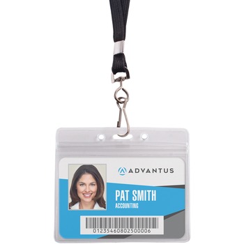 Advantus Resealable ID Badge Holder, Lanyard, Horizontal, 3 3/4 x 2 5/8, Clear, 20/Pack