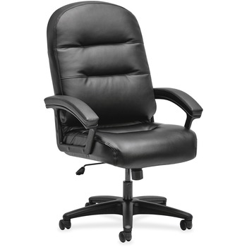 HON Pillow-Soft Executive High-Back Chair, Fixed Arms, Black Bonded Leather