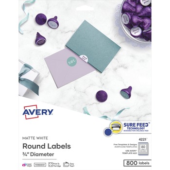 Avery Round Labels, Print to the Edge, Matte, &#190;” Diameter, 800/PK