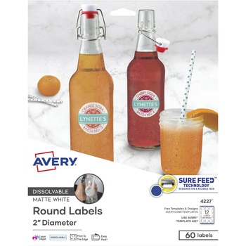 Avery Dissolvable Labels, Removable Adhesive, Print to the Edge, 2” Diameter, 60/PK