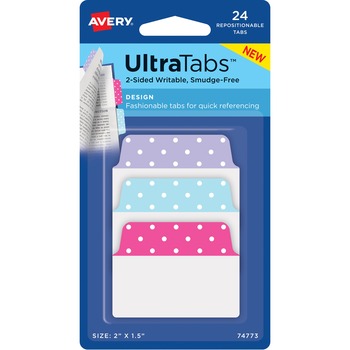 Avery Ultra Tabs&#174; Repositionable Multiuse Design Tabs, Pastels, 2&quot;&quot; x 1 1/2&quot;&quot;, Two-Side Writable, 24/ST
