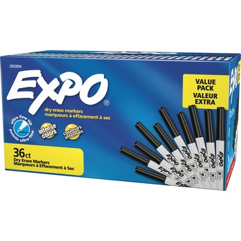 EXPO Low Odor Dry Erase Markers, Ultra Fine Tip - Office Pack, Black, 36/Pack