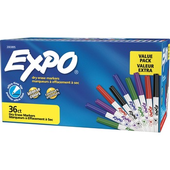 EXPO Low Odor Dry Erase Markers, Ultra Fine Tip - Office Pack, Asstd Colors, 36/Pack