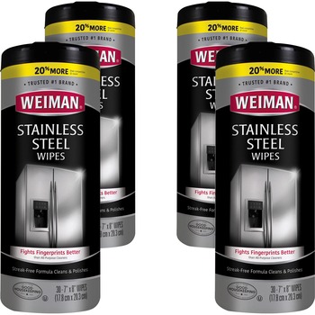 WEIMAN Stainless Steel Wipes, 7 x 8, 30/Canister, 4 Canister/Carton