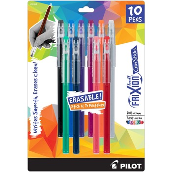 Pilot FriXion ColorSticks Erasable Gel Ink Pens, Assorted, 0.7 mm, 10/Pack