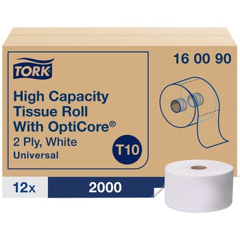 Tork Universal High Capacity Toilet Paper with OptiCore, 2-Ply, White, 2000 Sheets/Roll, 12 Rolls/Carton